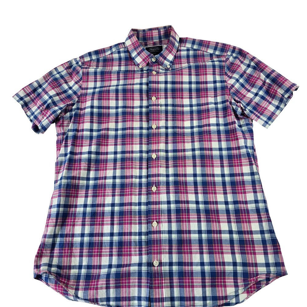 Charles Tyrwhitt Mens Slim Fit Short Sleeve Plaid Button Down Shirt Pink Blue M‎